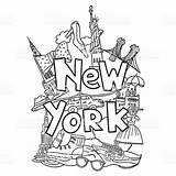 York Coloring Pages City Symbols Drawing Vector Sheets Istockphoto Book sketch template