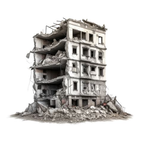 destroyed building  earthquake isolated  transparent background