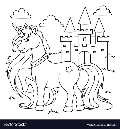 unicorn princess coloring page  kids royalty  vector