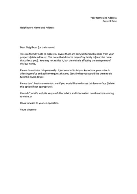 apartment noise complaint letter template printable