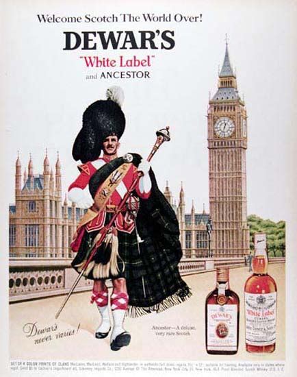 Dewars Whiskey White Label 1967 Highlander Mad Men Art
