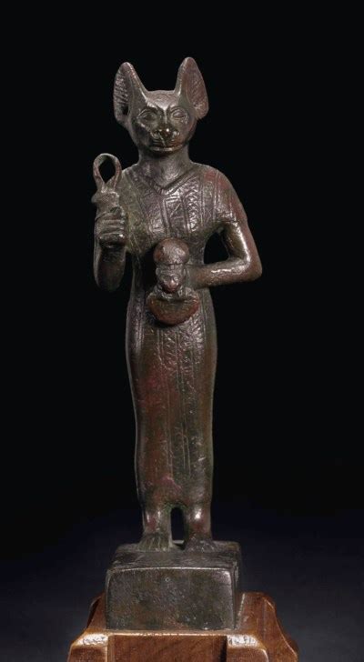 an egyptian bronze bastet late period to ptolemaic period 664 30 b c