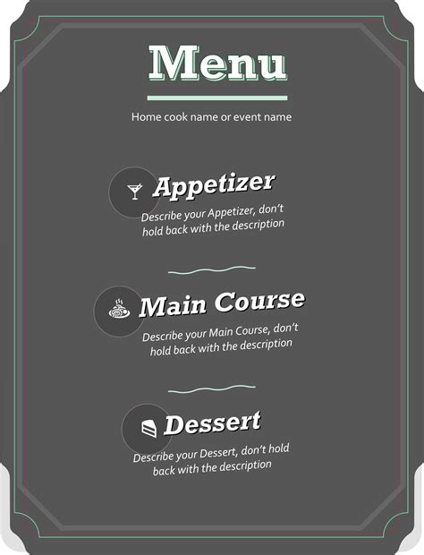 menu templates  printable