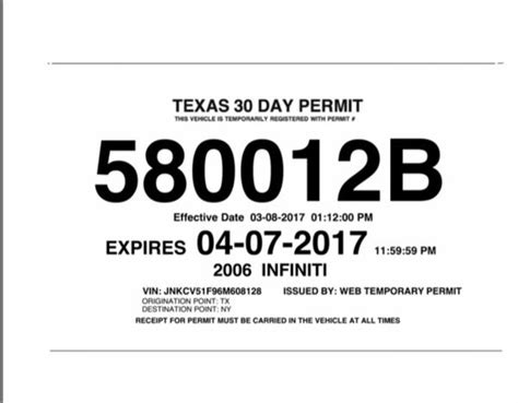 Texas Temporary License Template