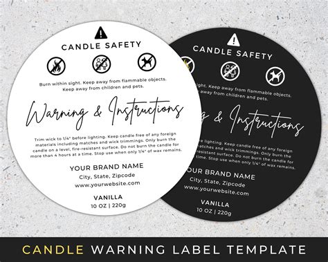 candle warning label template editable candle safety sticker