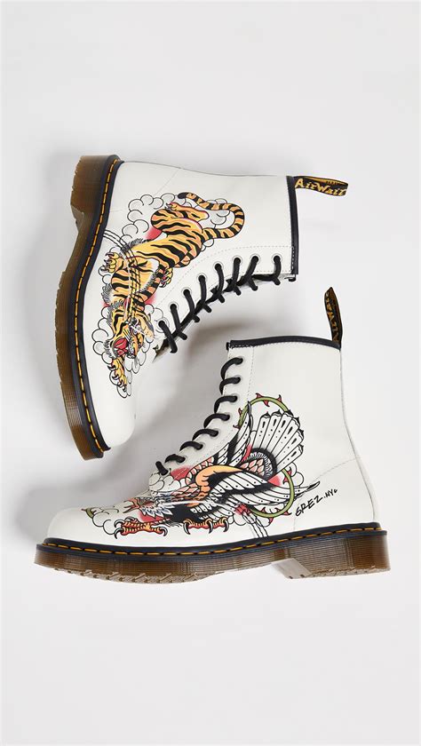 dr martens leather tattoo usa   eye boots  white  men lyst