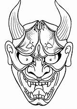 Oni Hannya Hanya Samurai Mascara Maske Redbubble Tatuaggi Máscara Pegatinas sketch template
