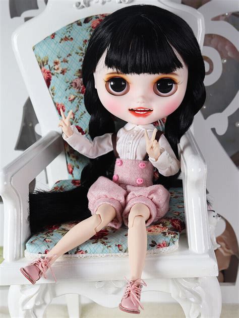 12 Blythe Nude Doll From Factory Black Long Hair Eyebrow Cute Smile