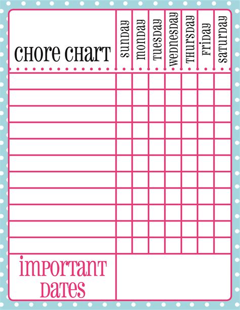 printable chore list template