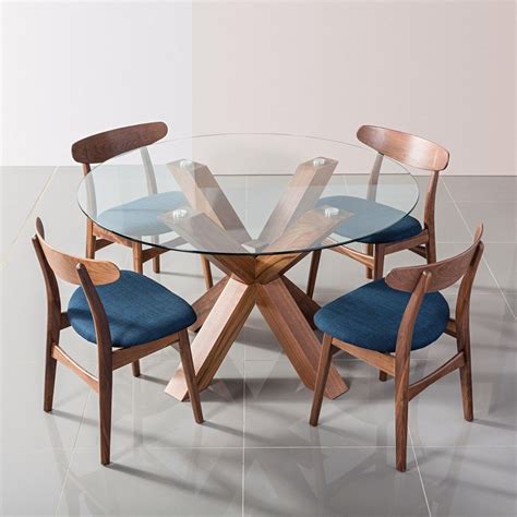 Buy Solid Walnut Oscar Round Glass Dining Table Online 130x130x75cm