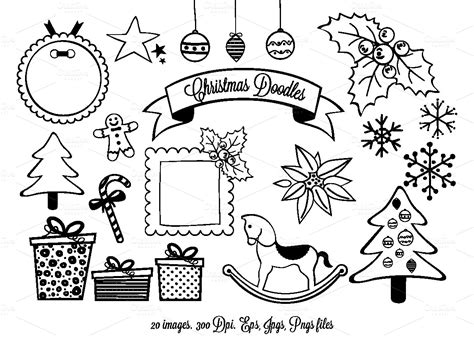 christmas doodles clipart illustrations  creative market
