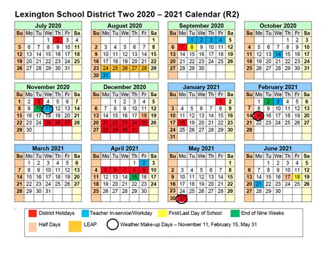 2020 2021 Calendar Calendar Lexington School District Two