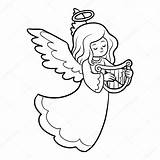 Angel Harp Coloring Book Clip Children Stock Illustration Colorless Vector Clipground Preview Depositphotos sketch template
