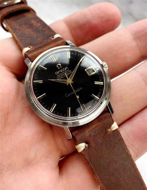 omega constellation automatic vintage black restored dial vintage portfolio