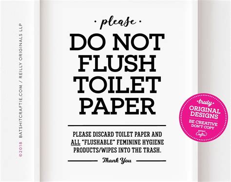 flush toilet paper printable sign  read  purchase