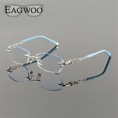 Titanium Alloy Eyeglasses Women Rimless Prescription Reading Myopia