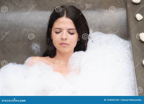 A Real Relax For A Modern Girl Beautiful Brunette Takes A Bath With