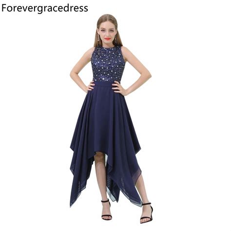 forevergracedress navy blue prom dress sexy sleeveless beaded crystals