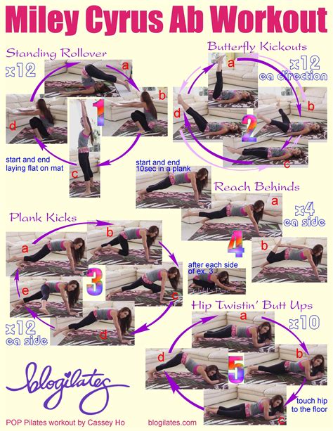 how to get abs like miley cyrus pop pilates style printable workout