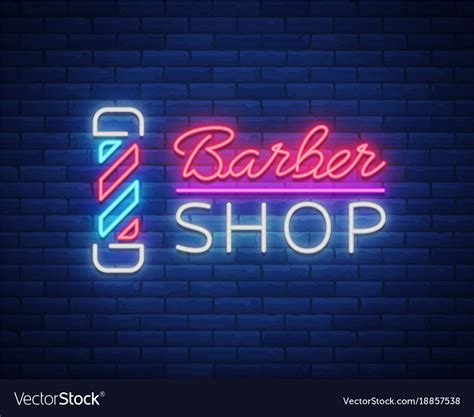 Logo Neon Sign Barber Shop For Your Design Vector Image