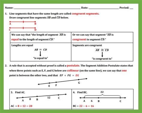 segment addition postulate worksheet worksheet