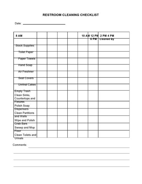 printable bathroom cleaning checklists word templatelab