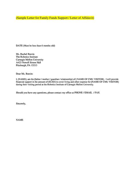 sample letter  financial support  employer request letter