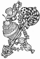 Coloring Pages Tattoos Tattoo Girly Adult Skull Key Cupcake sketch template