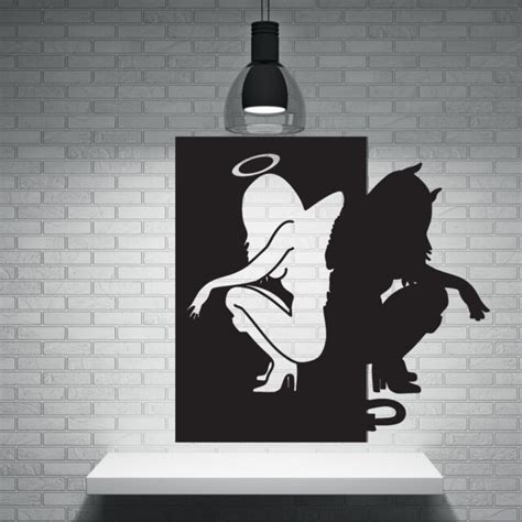 wall vinyl sticker beautiful female silhouettes angel demon good evil