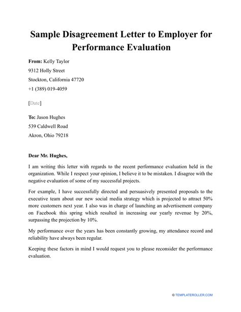 sample disagreement letter  employer  performance evaluation