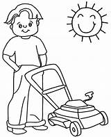Lawn Coloring Mower Colouring Summer Boy Working Holiday Print sketch template