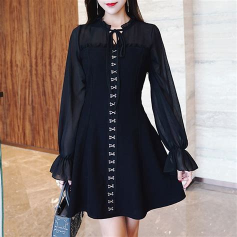 women fashion black vintage elegant office lady date night dresses 2019