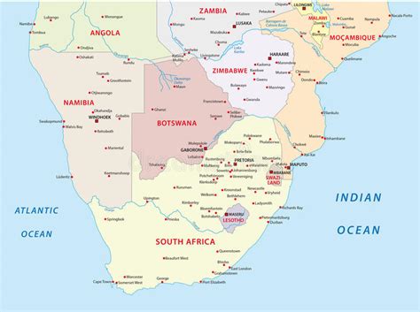 Administrative Map Of The States Of Southern Africa Stock