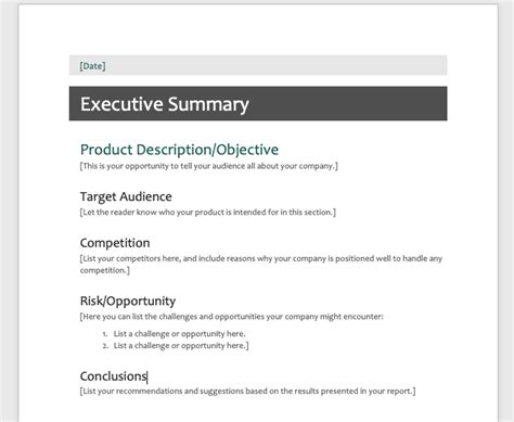 executive summary templates  word  clickup