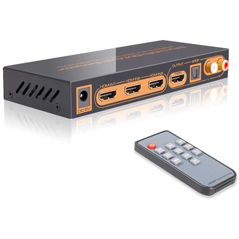 khz hdmi switch audio extractor splitter  remote  port hdmi switcher  optical