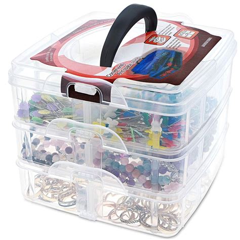 layer craft organizer box plastic stackable craft storage organizer