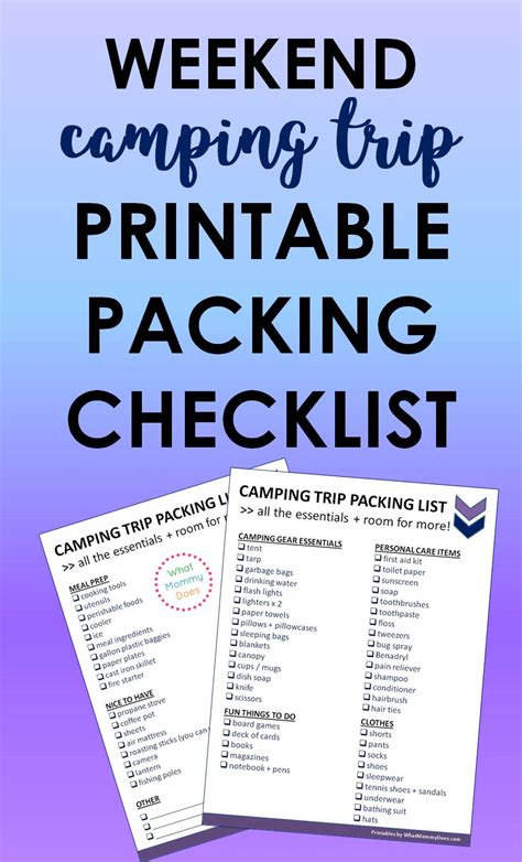 printable camping trip checklist essentials  pack   weekend
