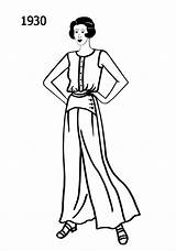 1930 Fashion Costume Silhouettes Drawings Line Era 1930s sketch template