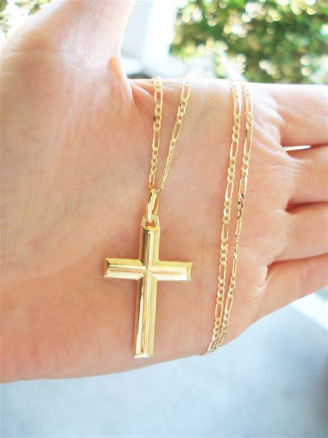 gold cross necklace high quality italy real  gold cross etsy
