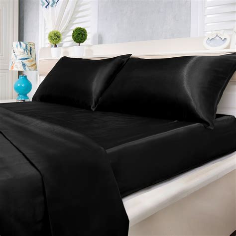satin bed sheet set ultra soft  piece black king walmartcom