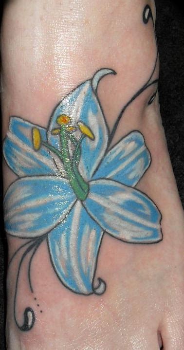 tender blue lily foot tattoo tattooimages