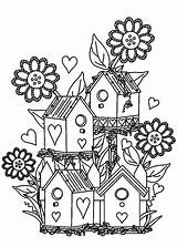 Coloring Birdhouse Flowers sketch template