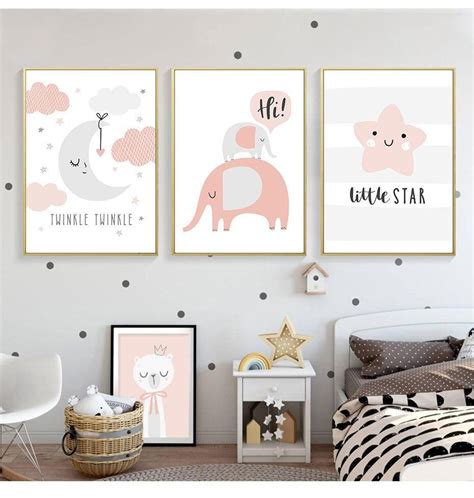 cute pink nordic nursery wall art twinkle  star girls room fine
