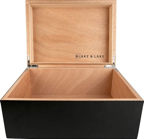 amazoncom large wooden box  hinged lid wood storage box  lid black stash box