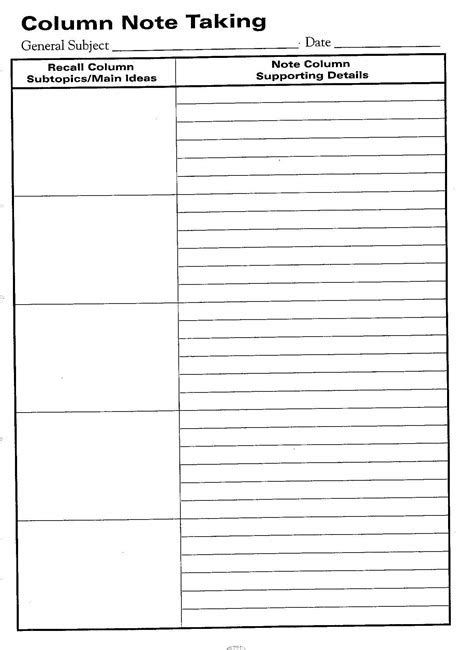 cornell notes math template   template