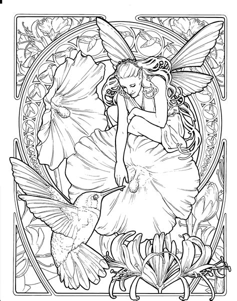 fairy colouring page  bird  flowers fairy coloring pages