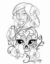 Tattoo Skull Designs Print Tattoos Cliparts Coloring Pages Sugar Drawing Sleeve Stencil Half Skulls Drawings Simple Pretty Girl Attribution Forget sketch template