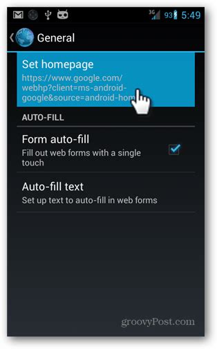 set default android browser s homepage to most visited sites