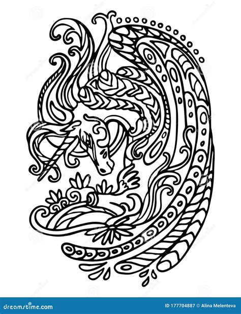 vector coloring doodle unicorn stock vector illustration  mandala