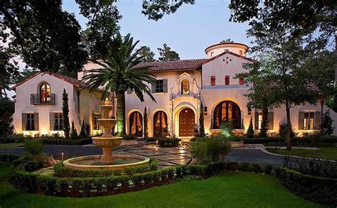 spanish colonial houston texas dusk shot spanishstyle mediterranean mansion